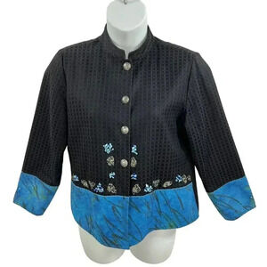 ALEX KIM Womens M Artful Mandarin Collar Jacket Front Embellish Embroidered Boho